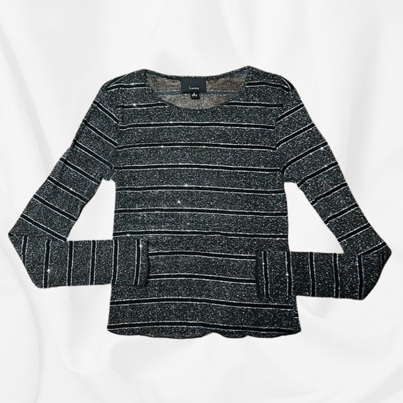 LUMIERE Women's Long Sleeve Sparkly Top in Black/Silver│Size Small - Picture 1 of 14